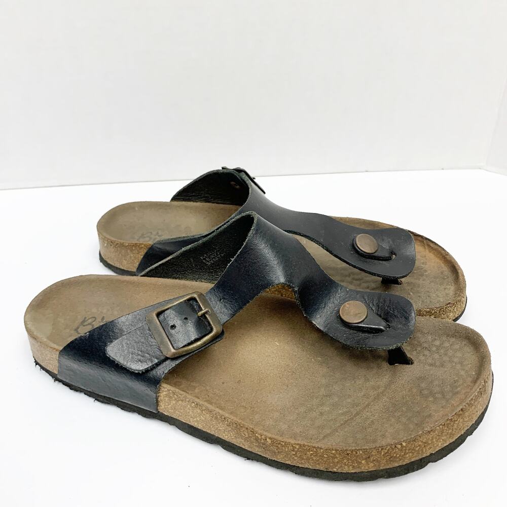 BIOSTEP Thong Flats Sandals Cork Leather Black 6.5